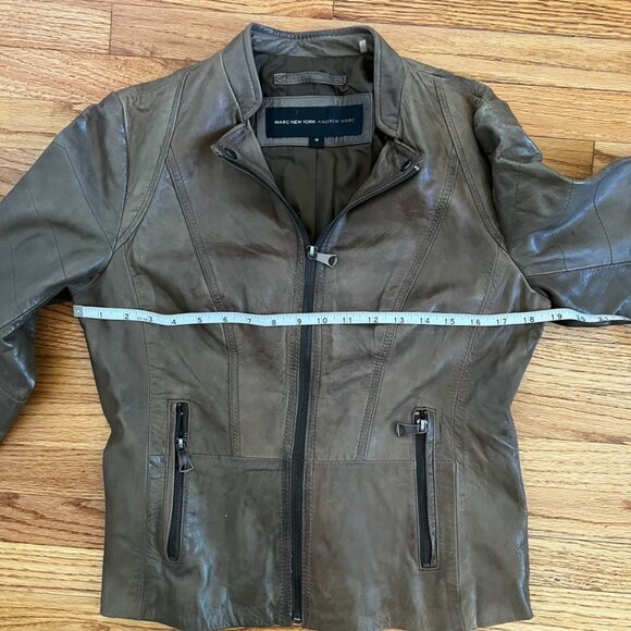 Marc New York Olive Leather Moto Jacket Zip Banded Collar Medium - Picture 12 of 16